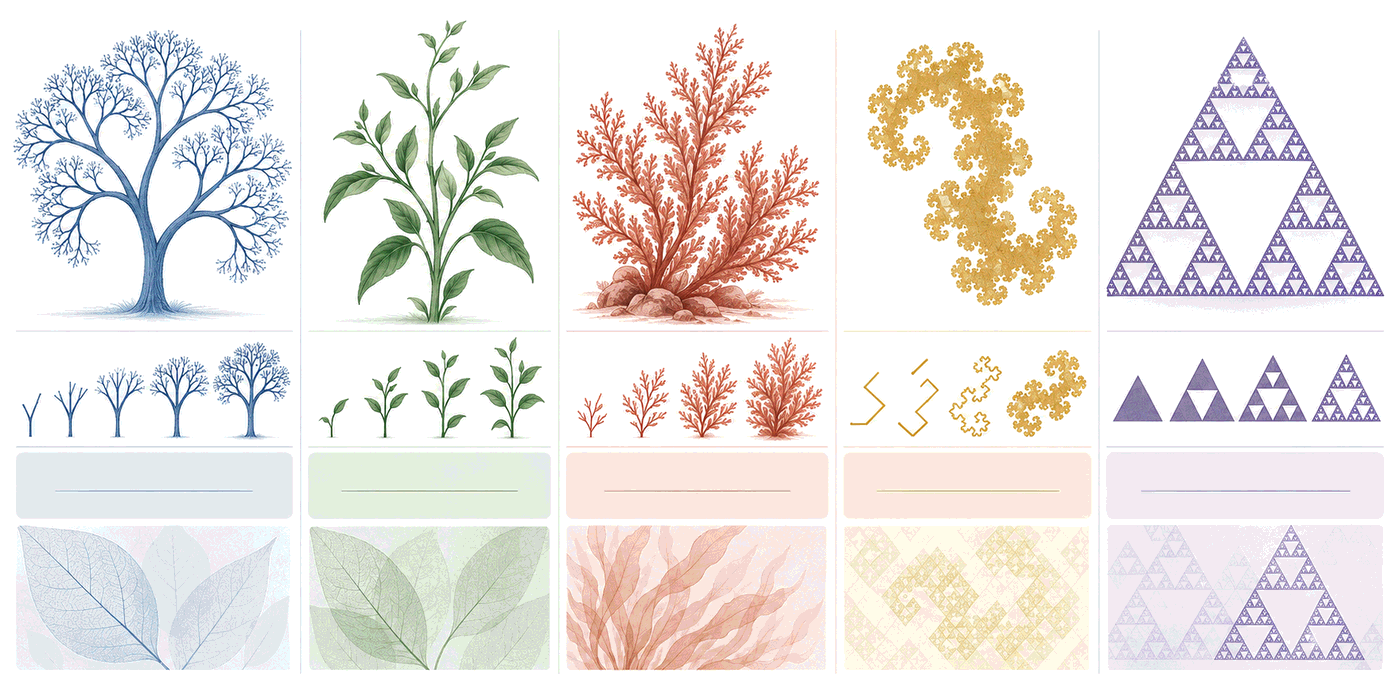 L-system rules beside the branching patterns they produce